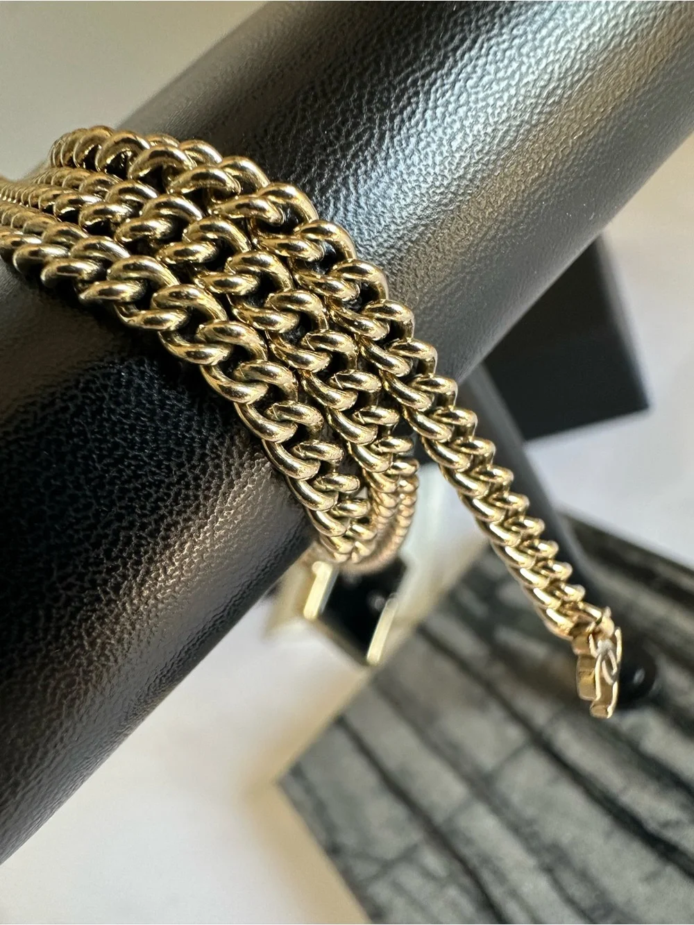 CHANEL 2023 A23B Gold-Tone Black Square CC Pendant Chain Necklace Full Set
